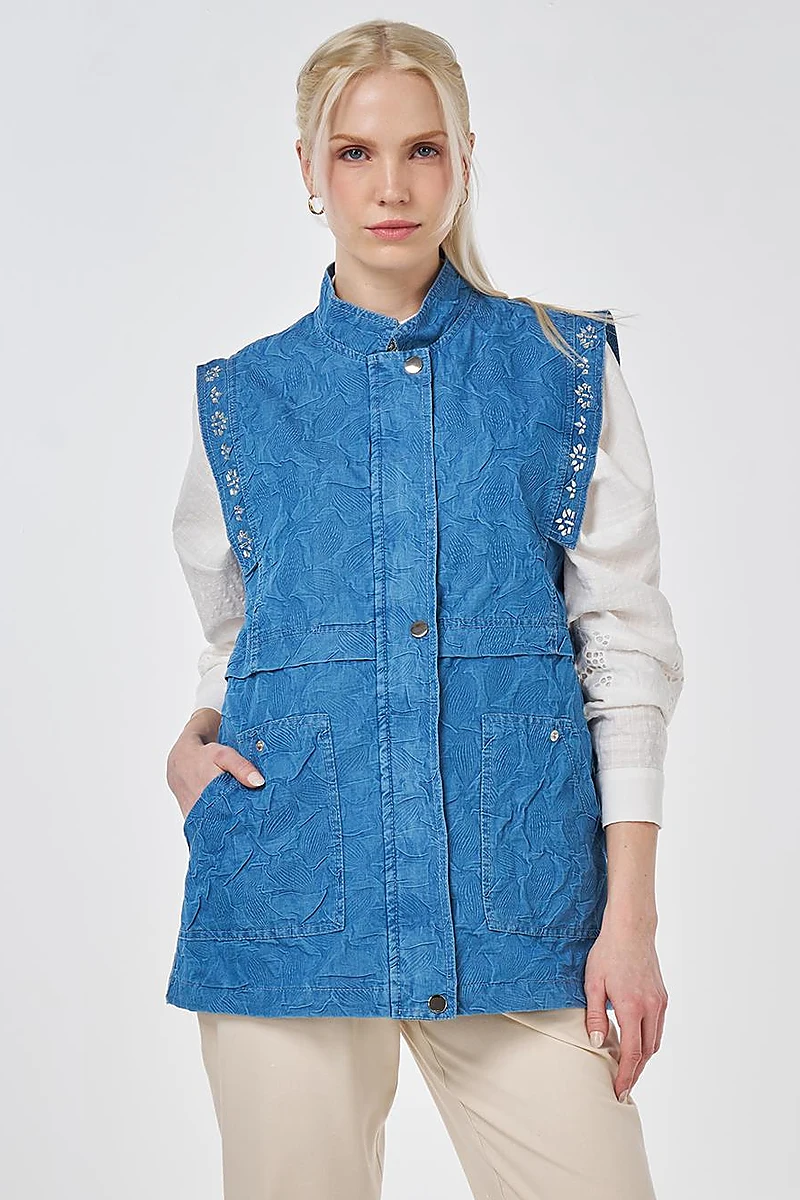 Hotfix Printed Embossed Pattern Vest Indigo