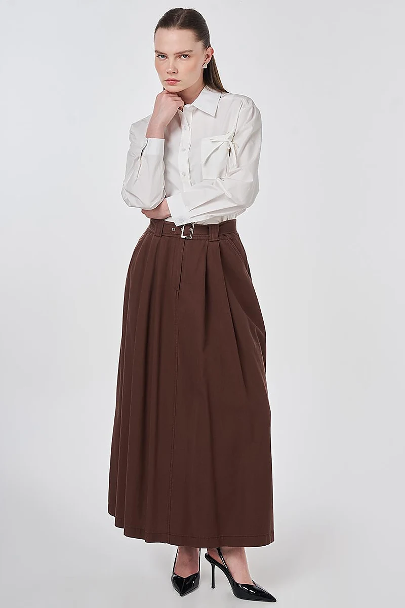 Buckle Detail Bell Skirt Chocolate