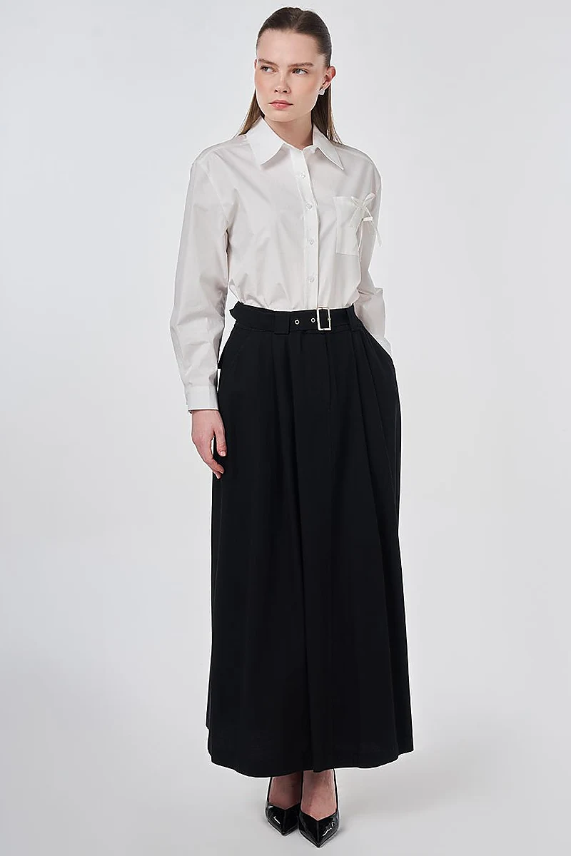 Buckle Detail Bell Skirt Black