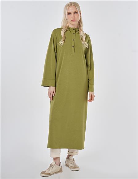 Kapüşon Detaylı Modal Uzun Tunik Matcha Yeşili