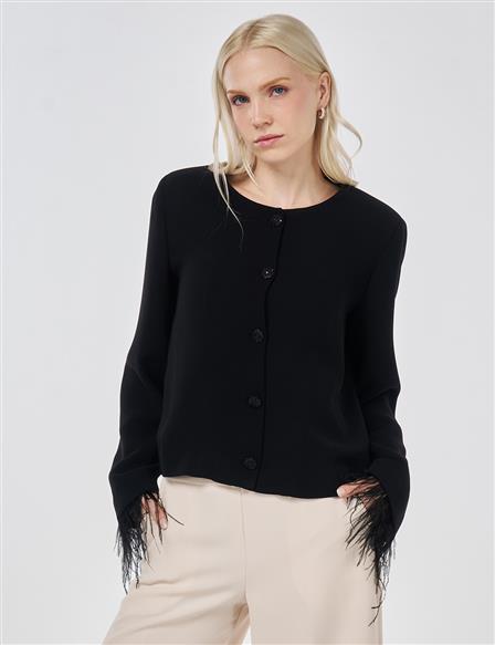 Otriş Detaylı Şık Ceket Siyah