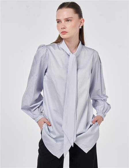 %100 Pamuklu Şal Yaka Tunik Mavi