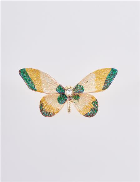 Stone Detail Butterfly Brooch Gold