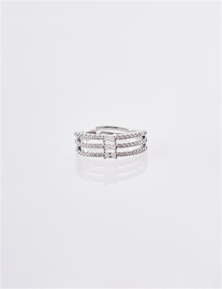 Stone Detail Multi-Row Ring Silver