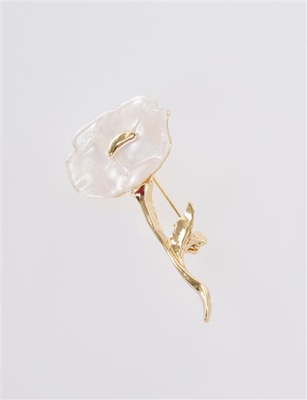 Rose Motif Brooch Optic White