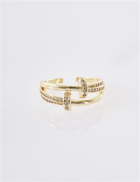 Cross Band Stone Ring Gold
