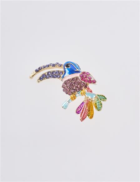 Colorful Stone Hummingbird Brooch Gold
