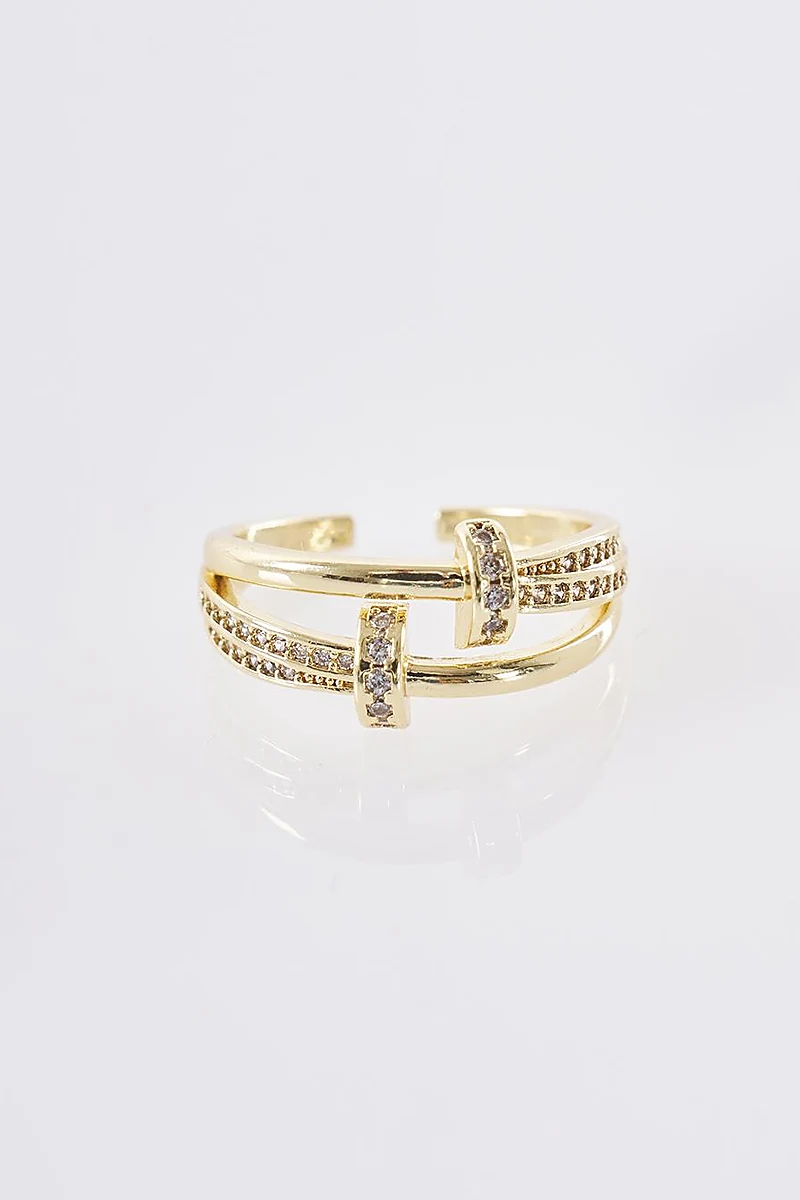 Cross Band Stone Ring Gold