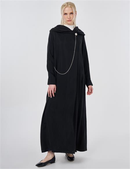 %100 Lyocell Metal Aksesuarlı Giy Çık Siyah