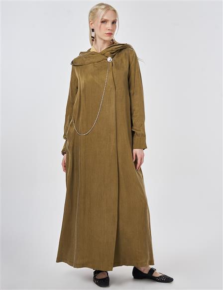 %100 Lyocell Metal Aksesuarlı Giy Çık Koyu Oliv