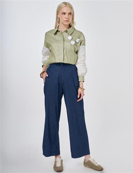 Washed Hotfix Printed Denim Trousers Blue