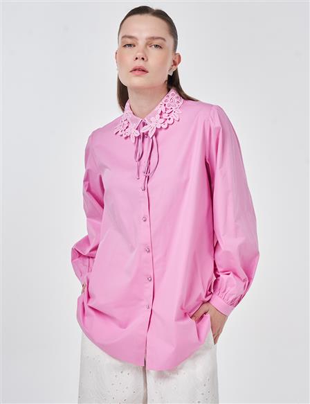 Collar Detail Cotton Blouse Candy Pink