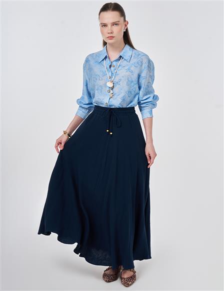 High Waist Gofre Skirt Dark Navy