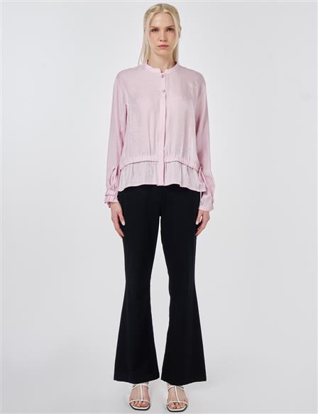 Mandarin Collar Modal Blouse Powder