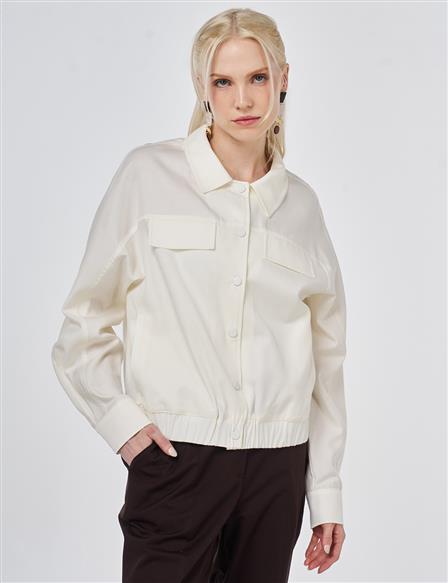 Kapak Cepli Lyocell Ceket Ekru