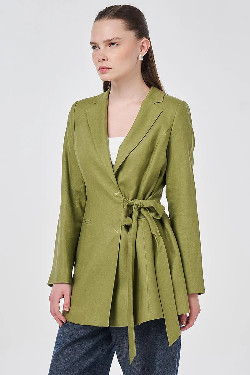 Wrap Linen Blazer Matcha Green