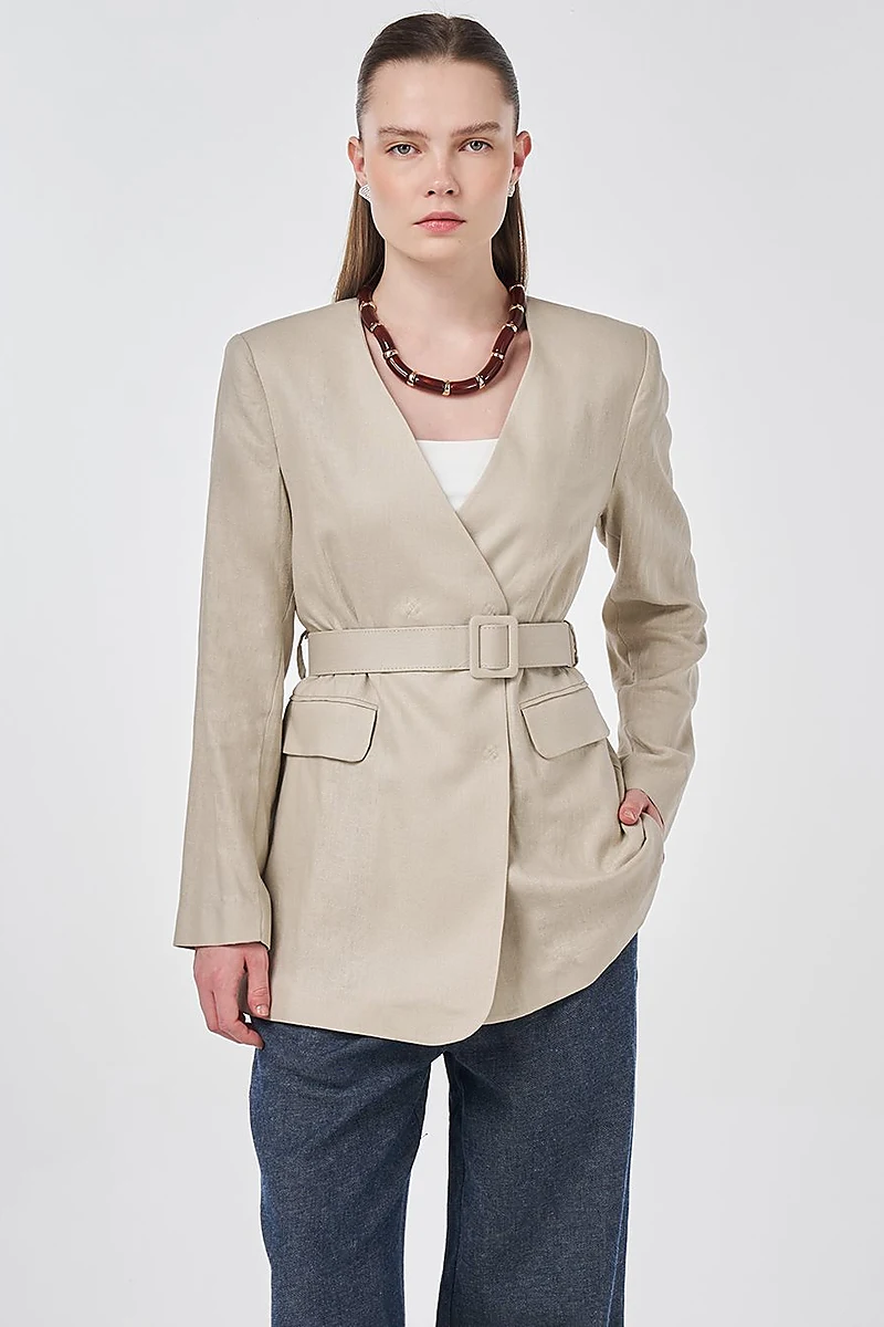 Belted Lyocell Linen Jacket Stone