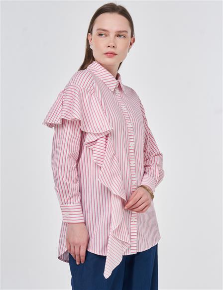 Ruffle Detail Cotton Tunic Fuchsia