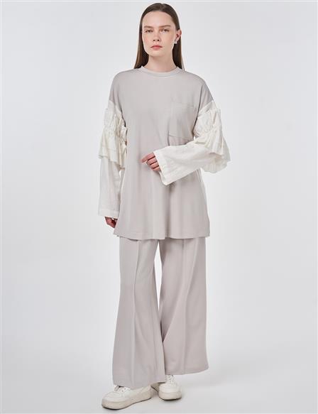 Ruffle Detail Modal Two-Piece Set Light Gray