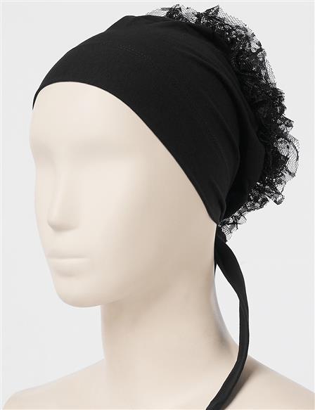 Lace Bun Bonnet Black