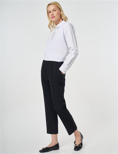 Topstitched Straight-Leg Pants Black