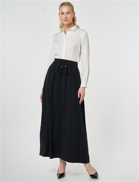 Panel-Stitched Rayon Skirt Black