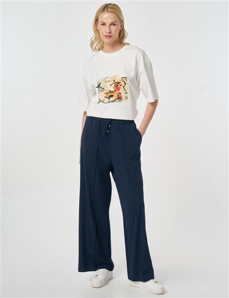 Elastic Waist Relaxed Fit Trousers Dark Navy