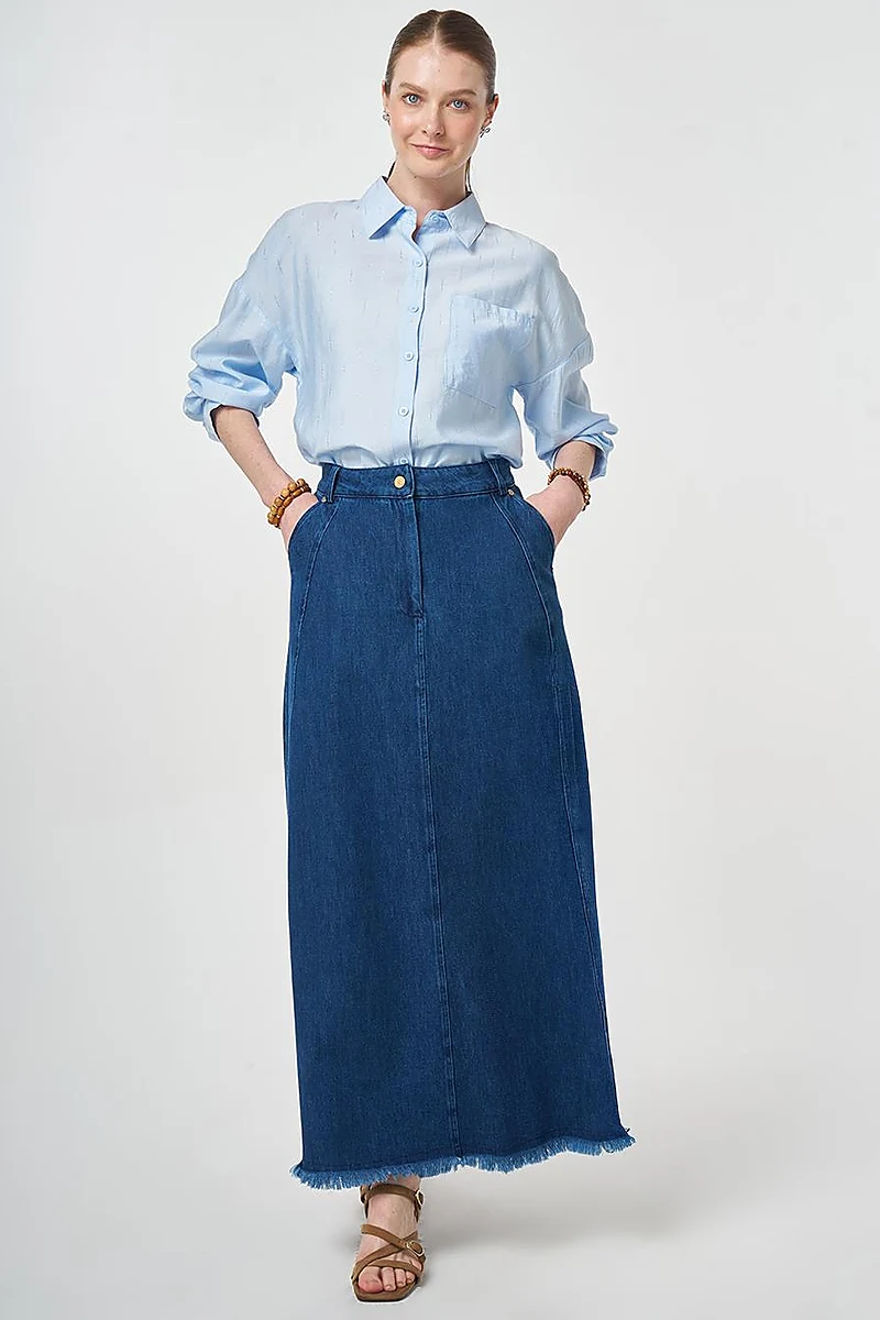 Washed Denim Skirt Navy 