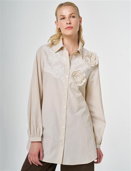 Lace-Trimmed Cotton-Viscose Tunic Light Yellow