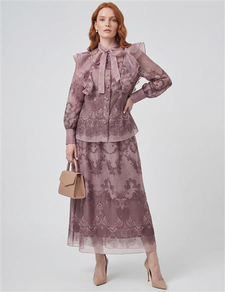 Şal Yaka Organze Takım Gül Kurusu