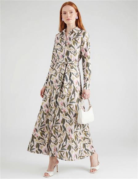 Floral Pattern Modal Dress Cream