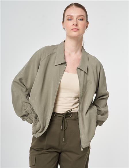 %100 Lyocell Polo Yaka Ceket Haki
