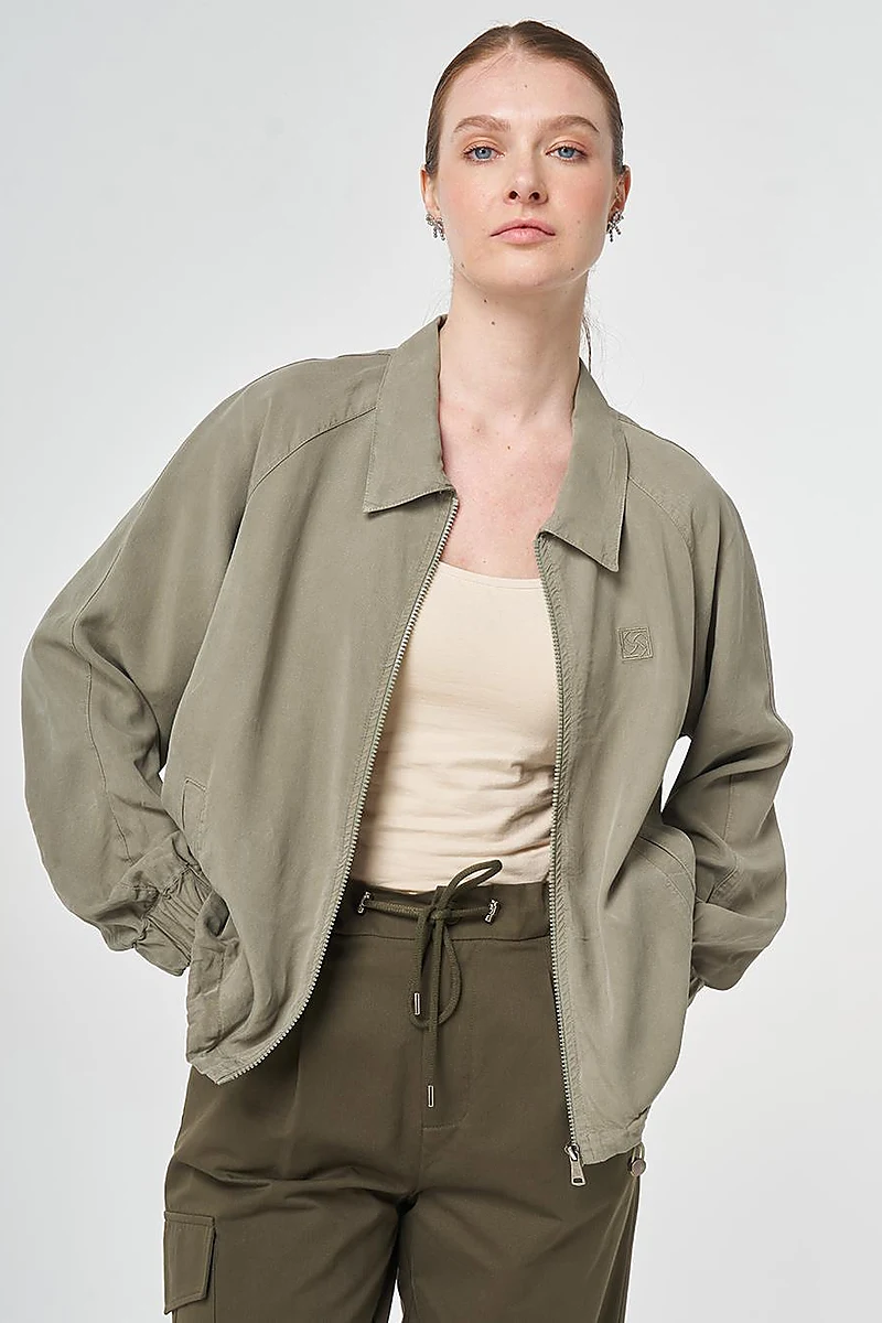 100% Lyocell Polo Collar Jacket Khaki