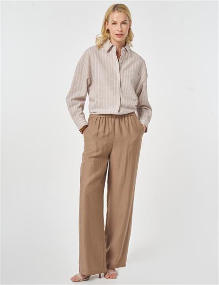 Rahat Kesim Rayon Pantolon Koyu Vizon