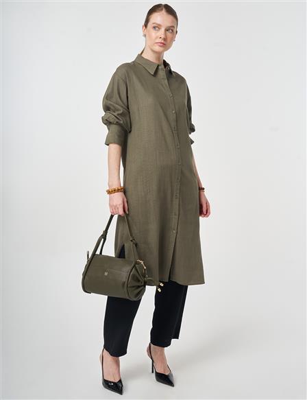 Linen Viscose Long Tunic, Khaki