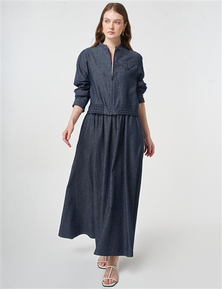 Flap Pocket Cotton Linen Two-Piece Set Dark Navy