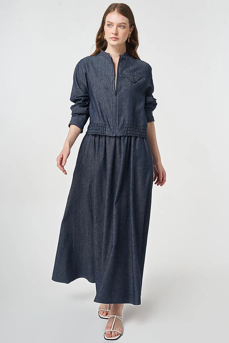 Flap Pocket Cotton Linen Two-Piece Set Dark Navy