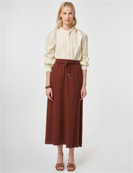 High Waist Rayon A-line Skirt Reddish Brown