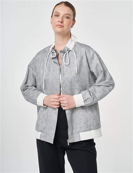 High-Neck Jacquard Jacket Dark Grey