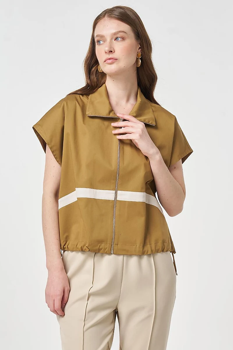 Contrast-Piped Vest Dark Olive