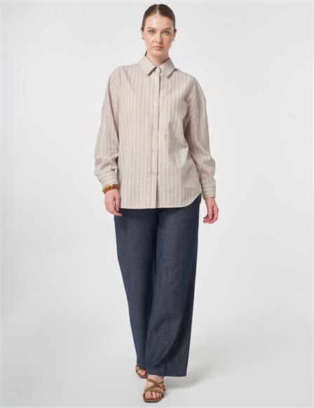 Single-Pocket Cotton Linen Tunic Mink