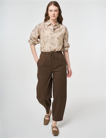 Elastic Waist Carrot Cut Trousers Chocolate