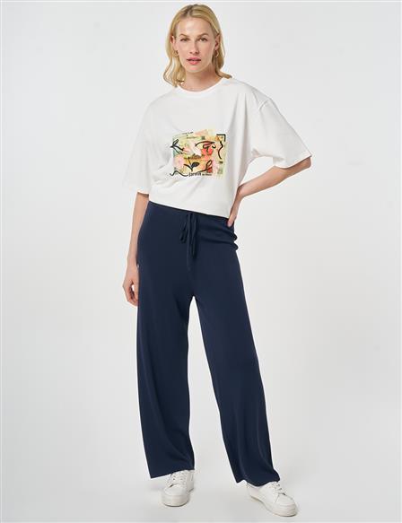 Relaxed Fit Knitted Trousers Dark Navy