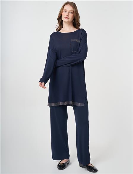 Hotfix Printed Knitted Tunic Dark Navy