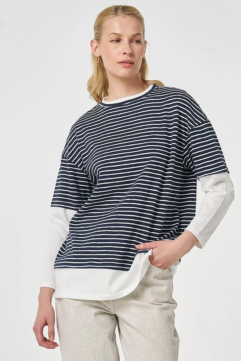 Striped Cotton Sweatshirt Dark Navy