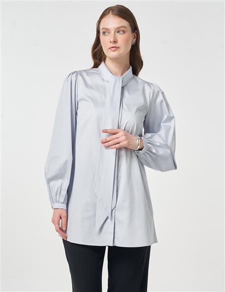 100% Cotton Shawl Collar Tunic Blue