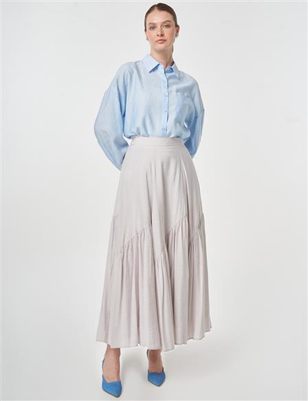 Asimetrik Kesim Modal Etek Açık Gri