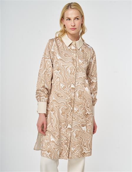 Marbled Cotton Long Tunic, Beige