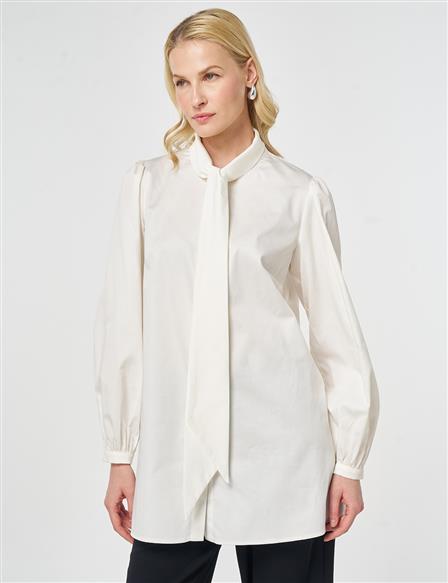 100% Cotton Shawl Collar Tunic Ecru