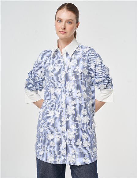 Embroidered Cotton Tunic Navy